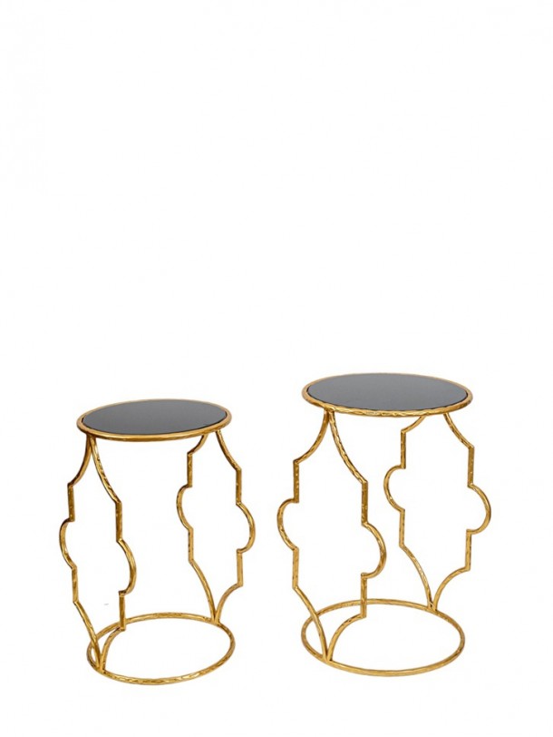 Σετ 2τμχ Τραπεζάκι Γυάλινο-Μεταλλικό Μαύρο-Χρυσό 36x56εκ./32x51εκ. Zen Collection 25.54.52045