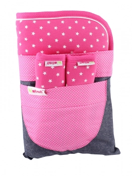 Κάλυμμα Καροτσιού-Καθίσματος Αυτοκινήτου Με Επωμίδες 2 Όψεων (pads) Για Την Ζώνη Minene 35x74εκ. Φούξια Με Αστέρια MN3032