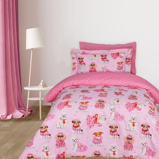 Σετ Σεντόνια Βαμβακερά Μονά 170x260εκ. Kid Line 4938 Ροζ Das Kids