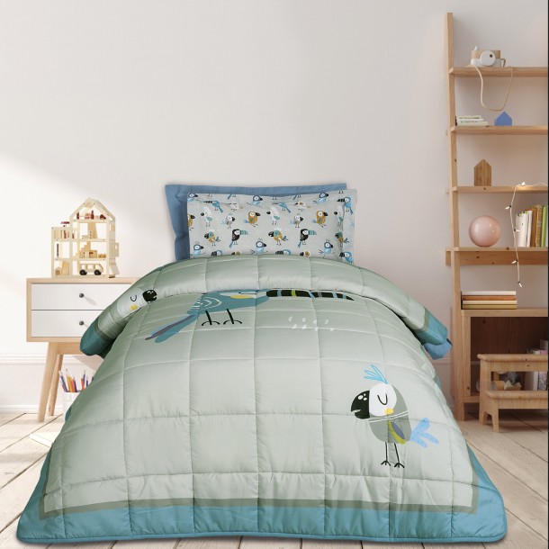 Πάπλωμα 2 Όψεων Microfiber Μονό 160x220εκ. Μπλε-Μέντα-Γκρι 4915 Das Kids