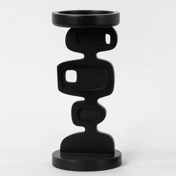 Κηροπήγιο Μεταλλικό-Ξύλινο Μαύρο 12x26εκ. ESTHETI 819-00163