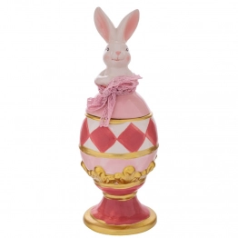 Μπισκοτιέρα Κεραμική Αυγό Με Λαγό Ροζ-Χρυσό 13,5x13,5x37εκ. iliadis 92383