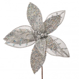 Χριστουγεννιάτικο Κλαδί Αλεξανδρινό Ασημί-Λευκό Glitter Φ34x41εκ. iliadis 90654
