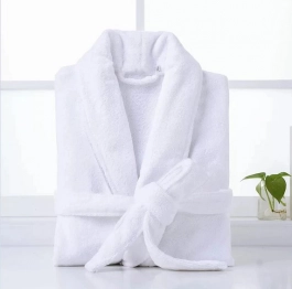 Μπουρνούζι Με Γιακά Βελουτέ-Πετσετέ Polycotton Large Λευκό