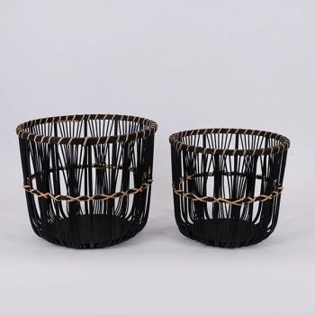 Καλάθι Σετ 2τμχ Ψάθινο Μαύρο 32x32x28εκ./27x27x25εκ. ESTHETI 819-00362