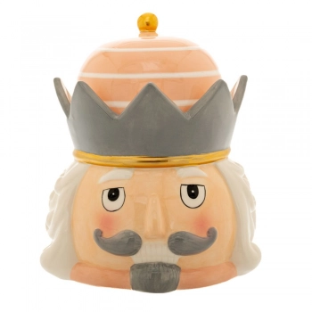 Χριστουγεννιάτικη Μπισκοτιέρα Κεραμική Καρυοθραύστης Γκρι-Ροζ 19x17x22εκ. iliadis 86934