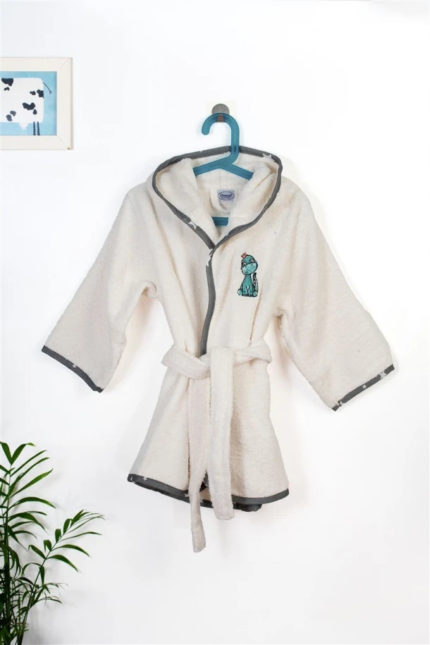 Μπουρνούζι Παιδικό Με Κουκούλα Βαμβακερό Dinosaur 181 Ecru-Grey Size 04 DimCol