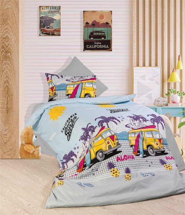 Σετ Σεντόνια 4τμχ Polycotton King 240x270εκ. Aloha 393 Grey-Sky Blue DimCol