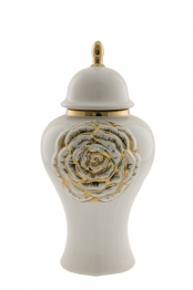 Βάζο Κεραμικό Με Καπάκι Λευκό-Χρυσό 19x40εκ. Zen Collection 24.2.49731