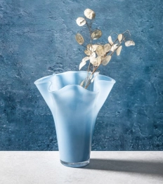 Βάζο Φυσητό Γυαλί Με Κυματισμούς Γαλάζιο 19x22,5εκ. Modern Hamptons Homla 236732