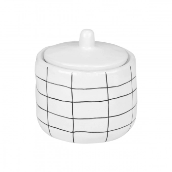 Δοχείο Για Βαμβάκι Κεραμικό Λευκό-Μαύρο Cage 11x11εκ. Estia 02-27629