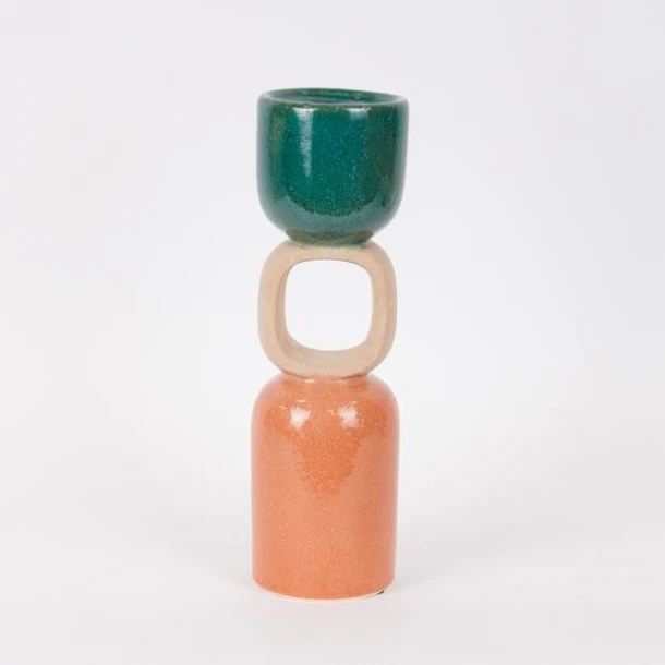 Κηροπήγιο Κεραμικό Πράσινο-Μπεζ-Σομόν 9,5x31,5εκ. ESTHETI 752-25062