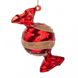 Χριστουγεννιάτικη Καραμέλα Κρεμαστή Γυάλινη Κόκκινη-Χρυσή 6x12εκ. iliadis 87644