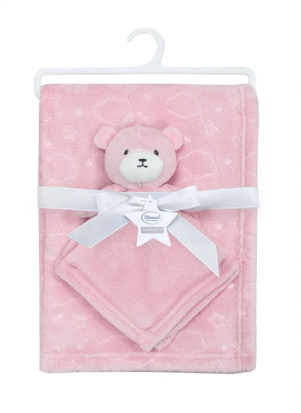 Σετ Κουβέρτα Fleece Αγκαλιάς-Λίκνου 75x100εκ. Με Νάνι-Πανάκι Παρηγοριάς 33x33εκ. Bear 08 Pink Dimcol
