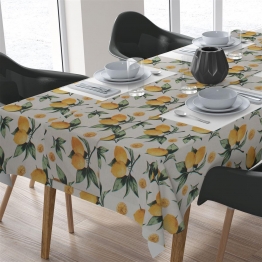 Σετ Τραπεζομάντηλο & Runner Εμπριμέ Polycotton Αλέκιαστο 140x220εκ.-40x220εκ. Lemon 457 White-Yellow DimCol
