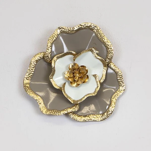 Διακοσμητικό Τοίχου Μεταλλικό Λουλούδι Χρυσό-Άσπρο-Γκρι 29,8x5,7x32,4εκ. ESTHETI 755-10030