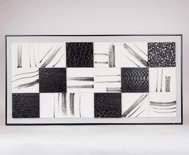 Πίνακας Καμβάς Τετράγωνα Λευκός-Μαύρος 122x4,5x62εκ. ESTHETI 812-10019