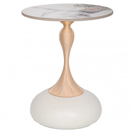 Τραπεζάκι Μεταλλικό Κρεμ Με Χρυσή Βάση Και Λευκή Κεραμική Επιφάνεια Φ42x52εκ. iliadis 91728