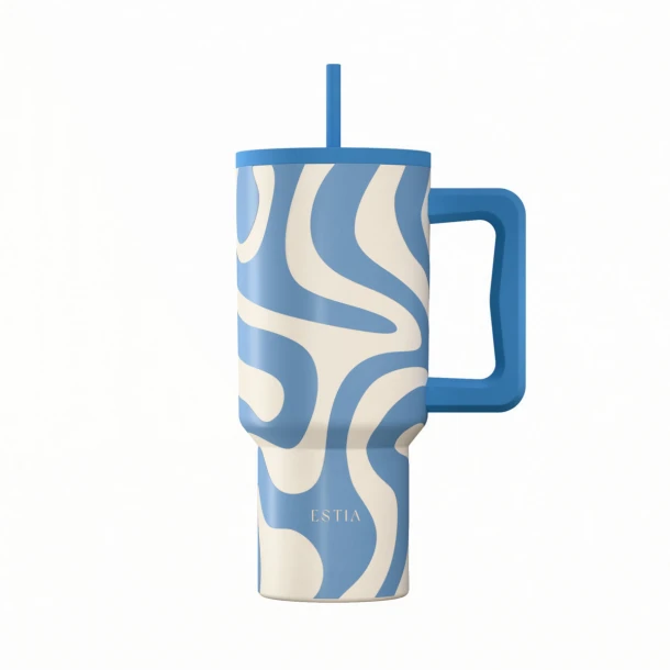 Θερμός Ανοξείδωτος Straw Tumbler XL 14,5x10x22,8εκ.-900ml Ocean Waves Save The Aegean Estia 01-41571