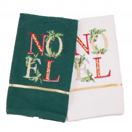 Χριστουγεννιάτικο Ποτηρόπανο Σετ 2τμχ Βαμβακερό 30x50εκ. Christmas 0814 Green-White Das Home