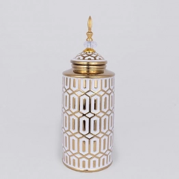 Βάζο Με Καπάκι Κεραμικό Λευκό-Χρυσό 16,9x45,7εκ. ESTHETI 752-20358