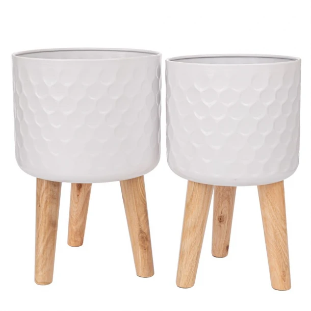 Γλαστροθήκη Σετ 2τμχ Μεταλλική Λευκή Με Ξύλινα Πόδια 28x43εκ.-25x41εκ. iliadis 93117