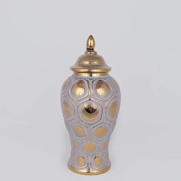 Βάζο Με Καπάκι Κεραμικό Γκρι-Χρυσό 17,7x40εκ. ESTHETI 752-20349