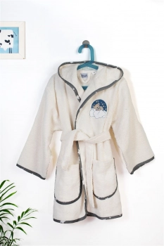 Μπουρνούζι Παιδικό Με Κουκούλα Βαμβακερό Cloudy Bear 177 Ecru-Grey Size 04 DimCol