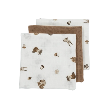 Σετ 3τμχ Απορροφητική Λαβέτα-Μουσελίνα Βαμβακερή Forest Animals Toffee 30x30εκ. Meyco MEY-152.AD.BW.02.M3