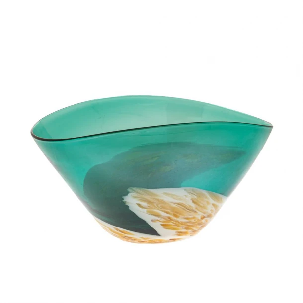 Διακοσμητικό Μπωλ Οβάλ Γυάλινο Διάφανο-Τυρκουάζ-Κρεμ 30x21,5x16,5εκ. iliadis 85016