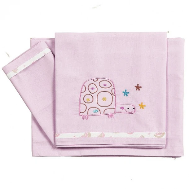 Σετ Σεντόνια 3τμχ Βαμβακερά Κούνιας 100x160εκ. Tortoise Ροζ 20241