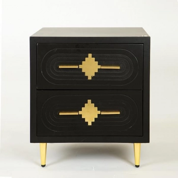 Κομοδίνο Ξύλινο-Μεταλλικό Μαύρο-Χρυσό 50x40x56εκ. ESTHETI 750-35513