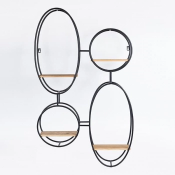 Ραφιέρα Τοίχου Μεταλλική-Ξύλινη Μαύρη-Natural 56,5x12x92εκ. ESTHETI 750-31527