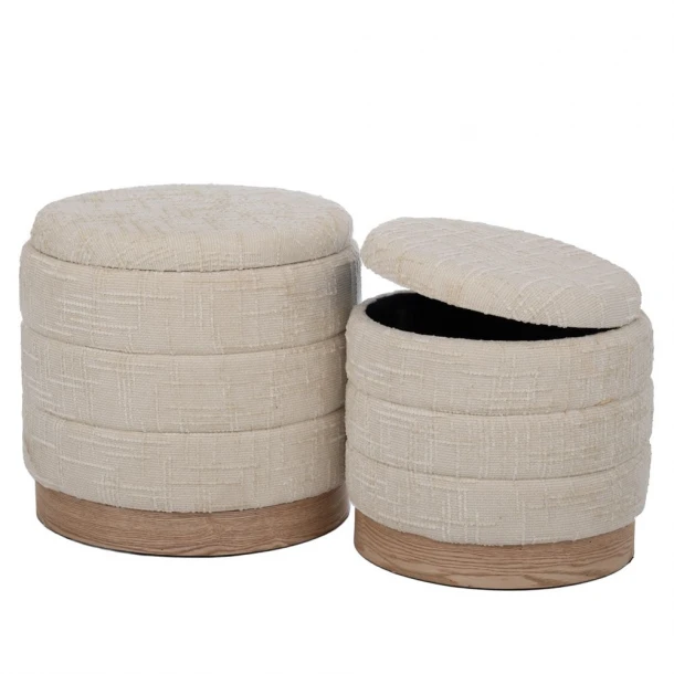 Σετ 2τμχ Σκαμπώ Υφασμάτινο-Ξύλινο Εκρού Με Αποθηκευτικό Χώρο 40x42εκ./34x35εκ. iliadis 92152