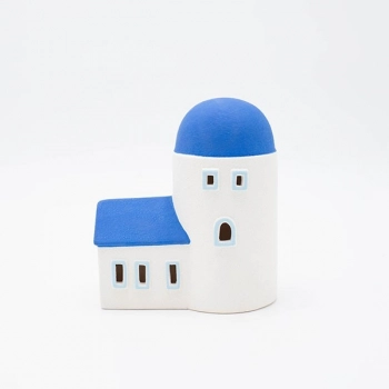 Διακοσμητικό Επιτραπέζιο Σπιτάκι Πορσελάνης Με Led Λευκό-Μπλε 13,4x8x15,2εκ. ESTHETI 819-00213