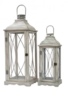 Φανάρι Σετ 2τμχ Ξύλινο Γκρι 28x28x73εκ.-21x21x52,5εκ. Zen Collection 24.17.49796