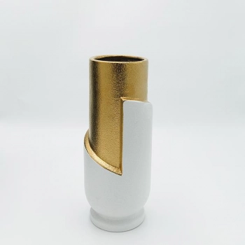 Βάζο Κεραμικό Λευκό-Χρυσό 12,5x12,5x30,5εκ. ESTHETI 819-00102