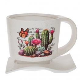 Κασπώ Φλυτζάνι Κεραμικό Λευκό Με Κάκτους 23x17x16εκ. iliadis 92971