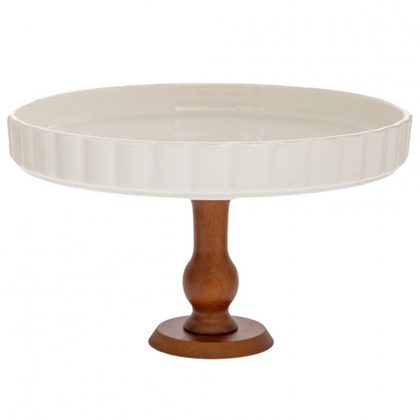 Δίσκος Σερβιρίσματος Κεραμικός Με Πόδι Bamboo Λευκός-Natural Φ27,5x16εκ. iliadis 91924