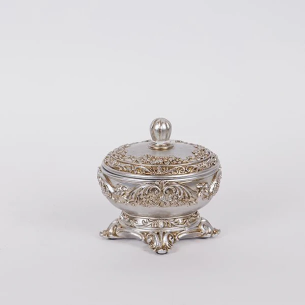 Διακοσμητικό Κουτάκι Με Καπάκι Polyresin Ασημί 11,5x10,2εκ. ESTHETI 752-28617