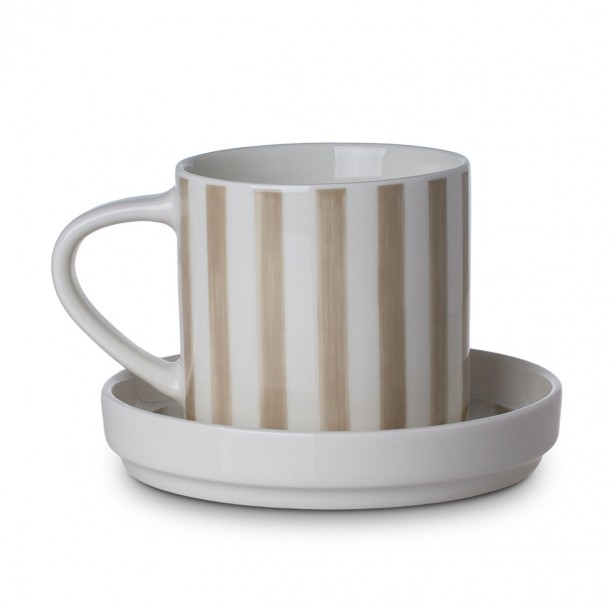 Κούπα Με Πιατάκι New Bone Hand Lines 300ml Μπεζ Estia 07-35402