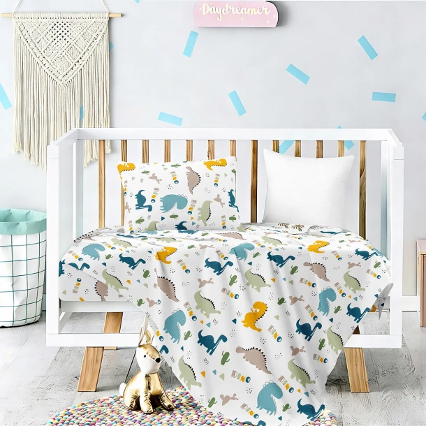 Σετ Σεντόνια Βαμβακοσατέν Κούνιας 120x170εκ. Dino Prime Baby Line Melinen 20005683