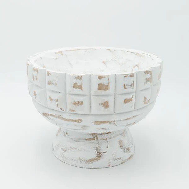 Διακοσμητικό Μπωλ Με Πόδι Ξύλινο Λευκό-Καφέ 24x17,5εκ. ESTHETI 819-00403