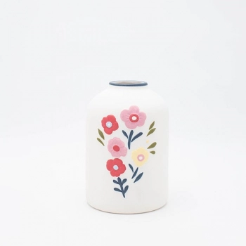 Βάζο Κεραμικό Λευκό Με Λουλούδια 12,8x13,4x19,2εκ. ESTHETI 819-00209