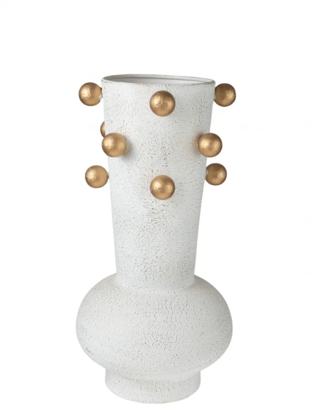 Βάζο Μεταλλικό Αντικέ Μπεζ Με Μπίλιες Χρυσές 16x16x35εκ. Zen Collection 25.3.51384