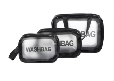 Τσαντάκι Καλλυντικών Σετ 3τμχ Πλαστικό Μαύρο-Διάφανο 29,5x10,5x20εκ.-24,5x9,5x14,5εκ.-20,5x7x13εκ. Emereth Homla 228976