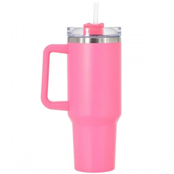 Ποτήρι Θερμός Γίγας 1200ml Ανοξείδωτο Ατσάλι Ροζ Με Λαβή & Καλαμάκι Homie 80-2167