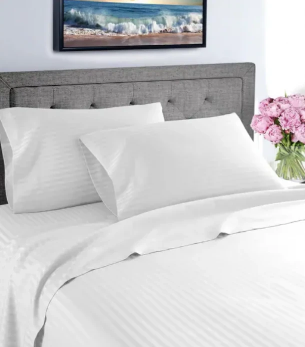 Σετ Σεντόνια Βαμβακερά King 250x280εκ. Λευκά Με Σατέν Ρίγα Komvos Home 7013290-1