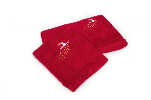 Χριστουγεννιάτικο Σετ Πετσέτες 2τμχ Βαμβακερό Reindeer Κόκκινο DimCol