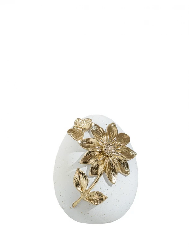 Διακοσμητικό Πασχαλινό Αυγό Με Λουλούδι Polyester Λευκό-Χρυσό 8,5x9x11,5εκ. Zen Collection 26.6.52426
